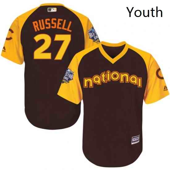 Youth Majestic Chicago Cubs 27 Addison Russell Authentic Brown 2016 All Star National League BP Cool Base MLB Jersey